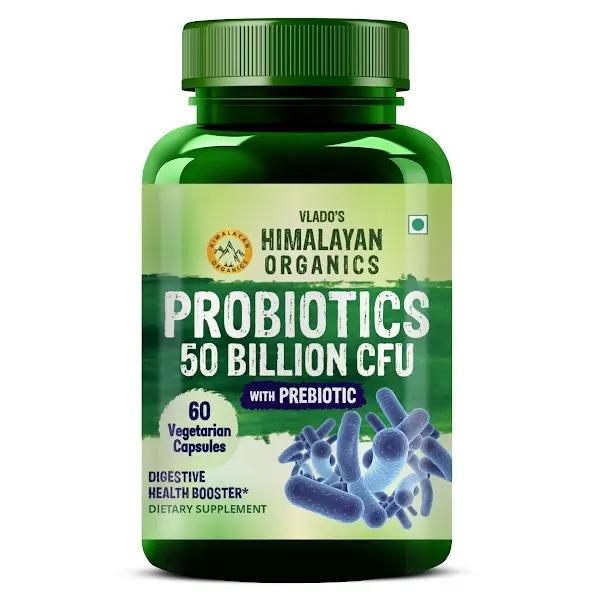 Vlado's Himalayan Organics Probiotics Supplement 50 Billion CFU with Prebiotics 150mg for Digestion, Gut Health & Immunity - 60 Veg Capsules