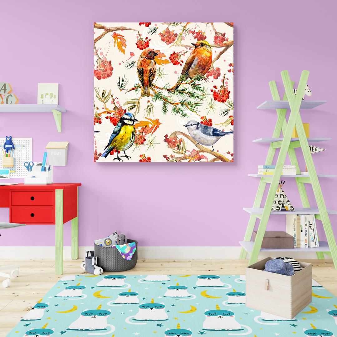 Pitaara Box Cute Birds | Canvas Painting for Bedroom & Living Room | Engineered Wood Frame | 12 x 12 inch (30 x 30 cms)