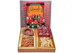 Diwali gift combo/Diwali dry fruits tray/Diwali Gift hampers with Dry Fruits/Diwali Dry fruits gift pack-50 gms of Almond+50 gms of cashew+1 designer Diya+1 handmade diary+Diwali Card