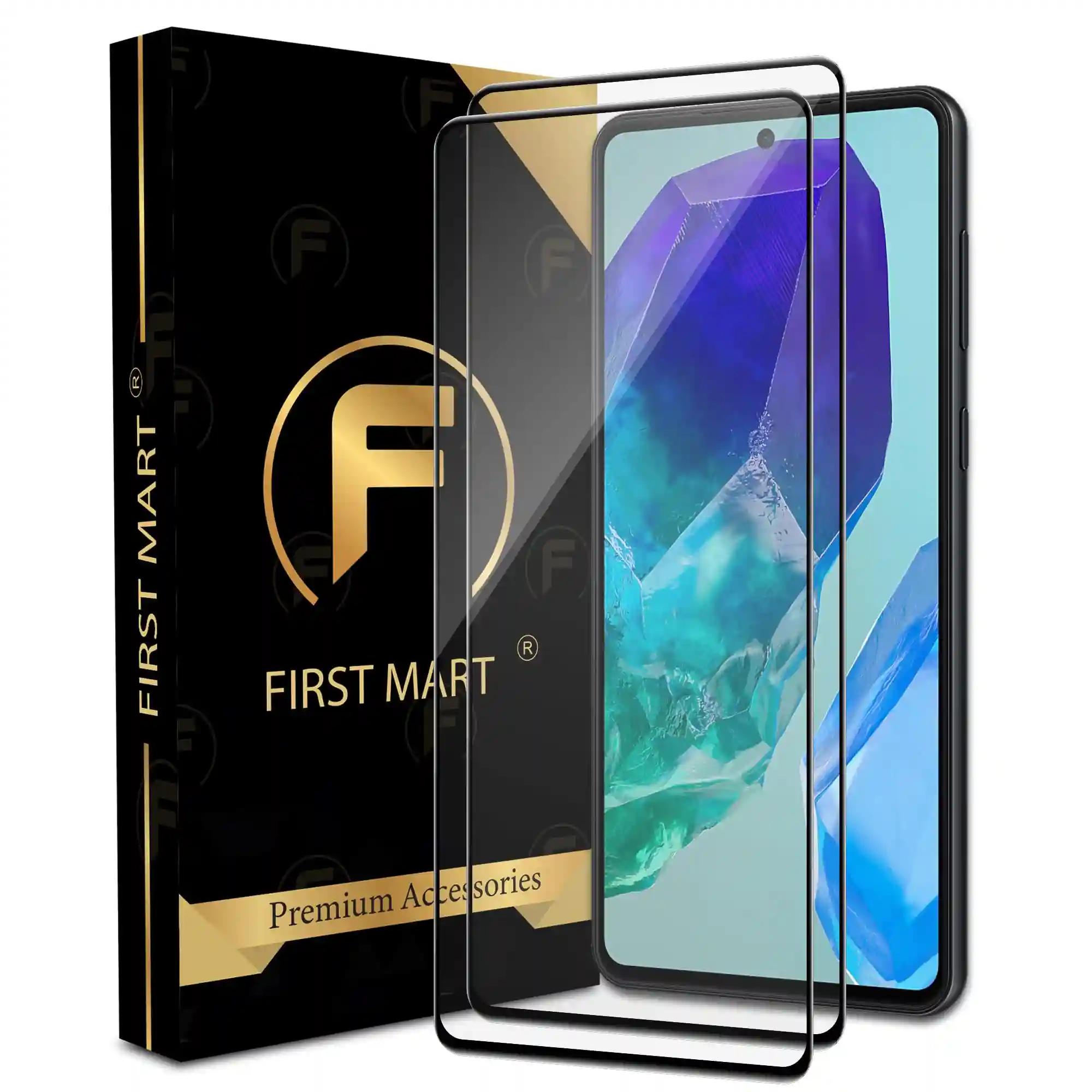 FIRST MART Premium Tempered Glass for Samsung Galaxy M55 5G with Edge to Edge Coverage and Easy Installation Kit, Pack of 2