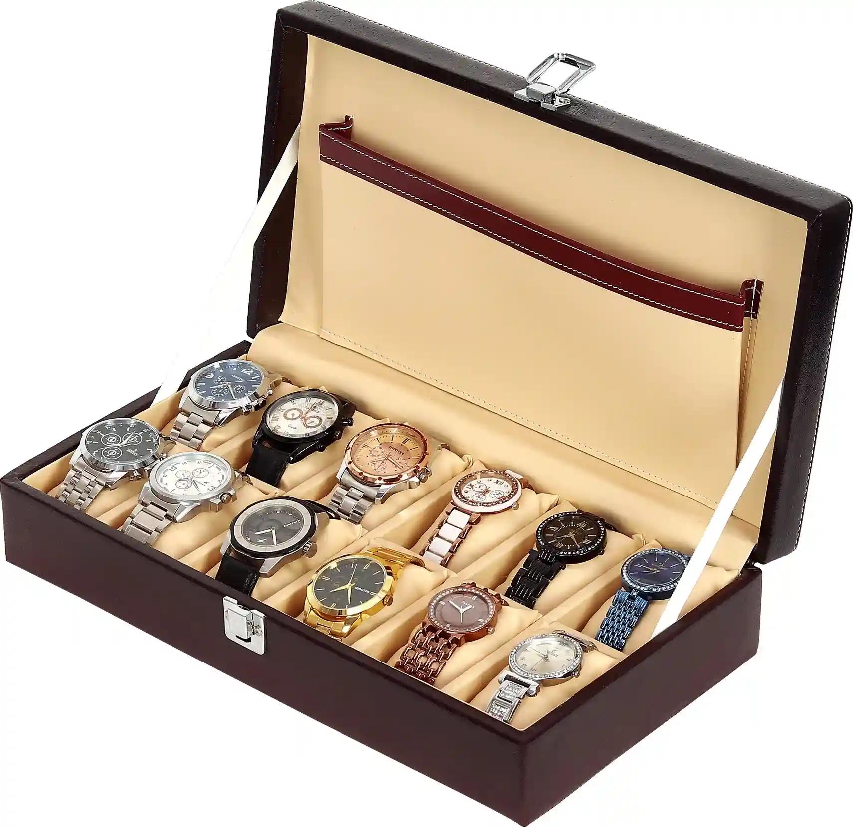 Watch Box Organizer Holder Jewelry Accessories Display Storage Case Watch Organiser Collection Box 12 Slots In PU Leather For Men Women