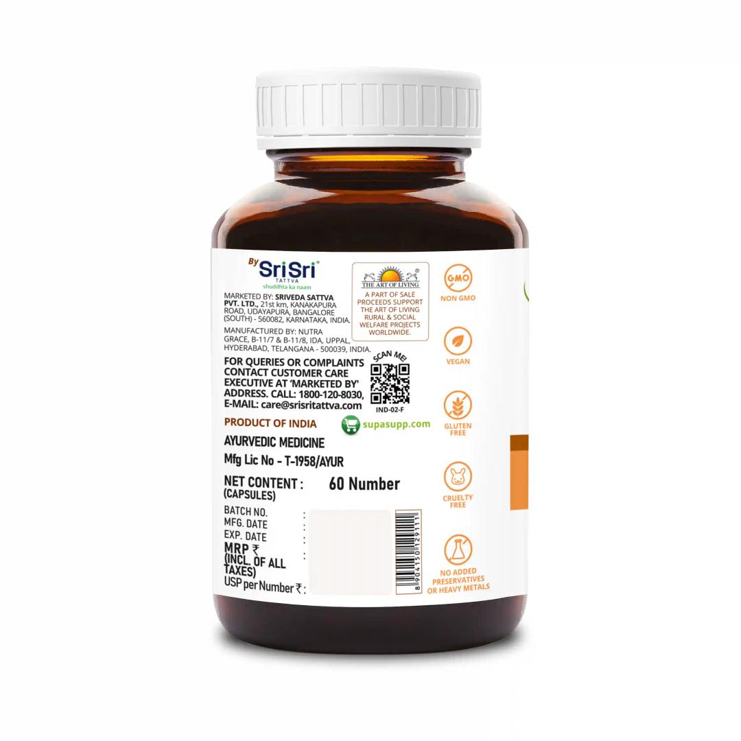 Sri Sri Tattva Supa Supp Quick Action Bioperine Oil Curcuwin 60 Veg Cap, 500 Mg - Anti-Inflammatory, Anti-Oxidant, Overall Repair And Immunity | Health Supplement