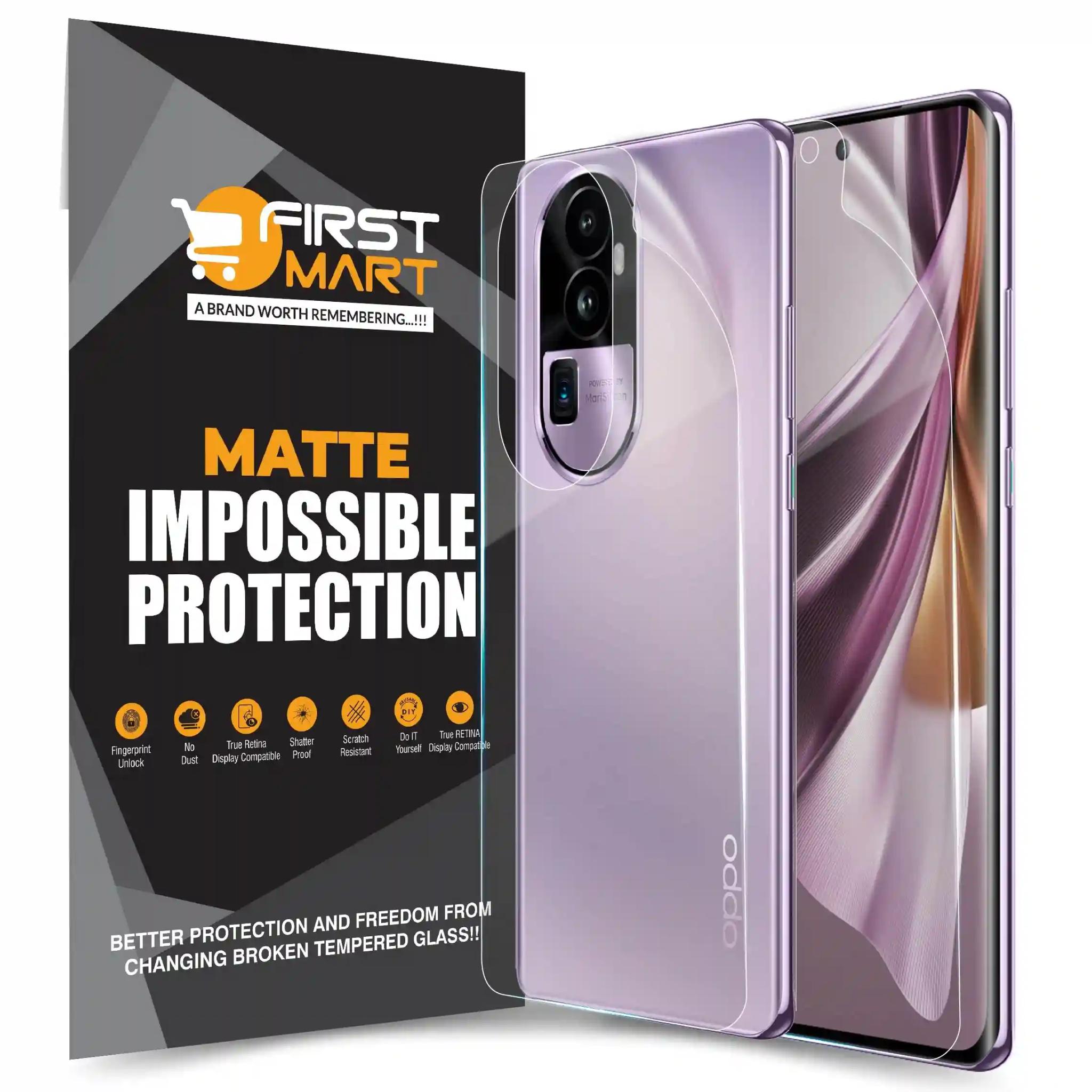 FIRST MART Screen Protector for Oppo Reno 10 Pro Plus 5G | Matte Front and Back 4 Layer Nanofiber Unbreakable Membrane Protection, Case Friendly Full Edge to Edge Screen Coverage & Installation Kit