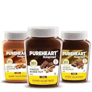 PUREHEART Nut Spread Combo of Honey Almond (380 gm) Choco Hazelnut (380 gm) and Choco Mixed Nut (380 gm) Creamy and Nutty Chocolate Spread for Breakfast