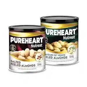 PUREHEART Nutreat Peeled Almonds Roasted Salted and Flavoured Almonds (333 gm, Each) Combo Flavours of Venice - Whole Blanched California Premium Almond Nuts Without Skin/Dried Badam/Dry Fruit