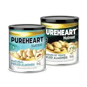 PUREHEART Nutreat Combo of Peeled Almonds Natural and Flavoured Almonds (333 gm, Each) Flavours of Venice - Whole Blanched California Premium Almond Nuts Without Skin/Dried Badam/Dry Fruit