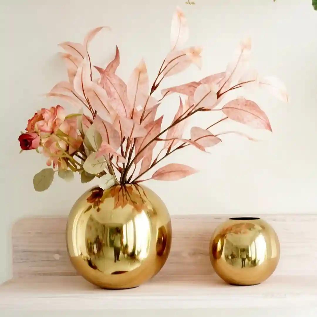 Behoma Metal Ball Flower Vase for Home Decor | Table Decorative Item for Bedroom Living Room Office Wedding | Best Gift for Birthday Anniversary Festival | Gold, Small & Large (Set of 2)