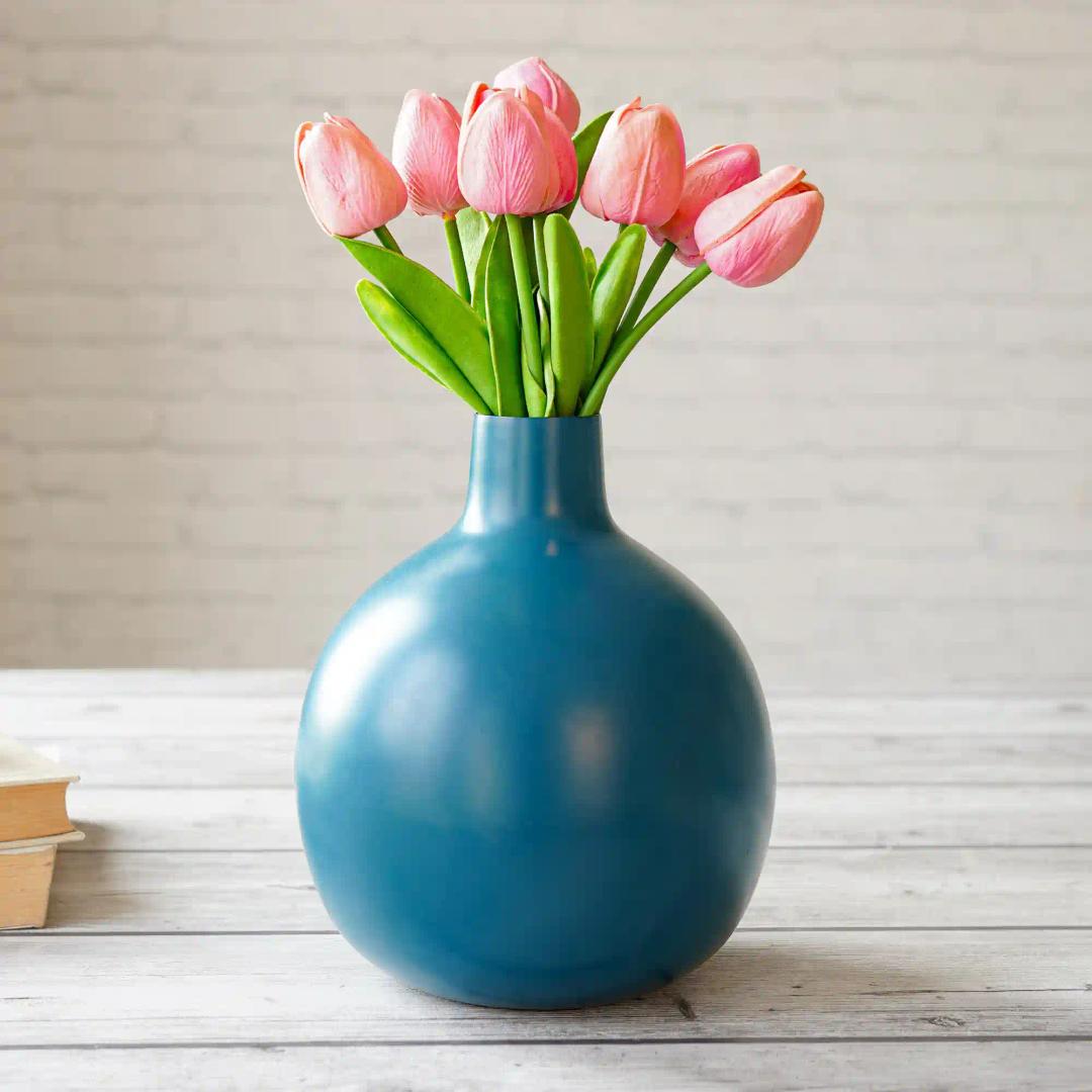 Behoma Metal Flower Vase for Home Decor| Decoration Item for Living Room Office| Table Decorative Flower Pot for Gifting 1Pcs Opal Blue(Flower not Included)