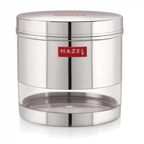 HAZEL Stainless Steel Transparent Wide Mouth See Through Container, Silver