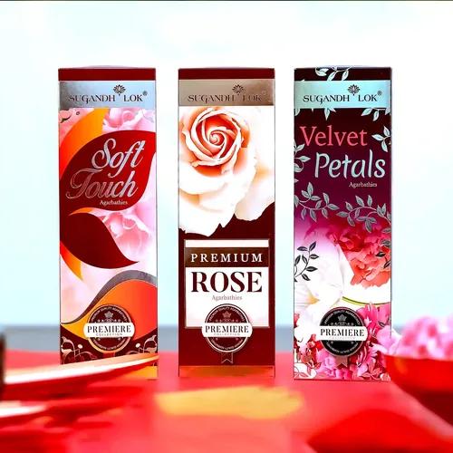 Premium Collection - Floral Harmony Incense Sticks Fragrance - Soft Touch / Velvet Petals / Rose I Recycled Temple Flowers | Hand-crafted | Non-irritant Smoke - Pack of 3