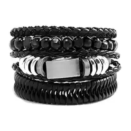 Men's Black Bracelet with Metal Design