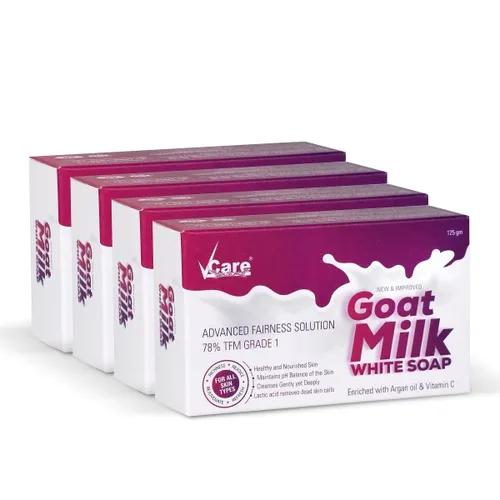 VCare Goat Milk White Soap, 125 gm, (Pack of 4), Enriched with Argan Oil & Vitamin C-Best soap for skin Hydration & Nourishment