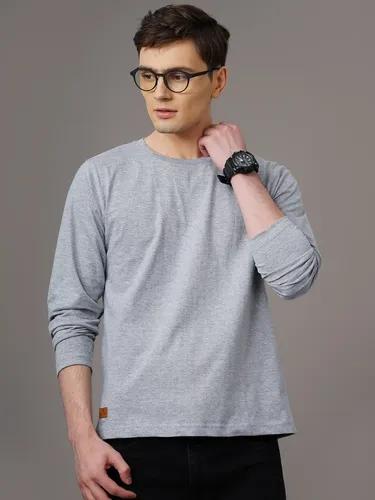 Grey Solid Full Sleeve T-Shirt