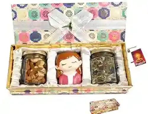 Diwali dryfruit nut and seed box/diwali dry fruits tray/diwali dry fruits hamper/diwali gift for employees-decorated box+Planter for decor+Mix dry fruits(100gms)+Mix seeds(100gms)+Diwali Card