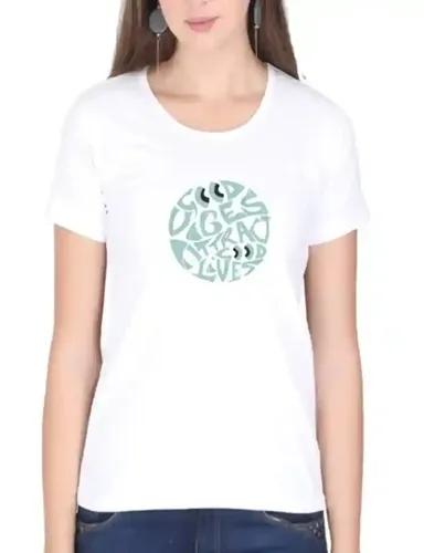 Good Vibes - Regular Fit Round Neck White T-shirt for Women