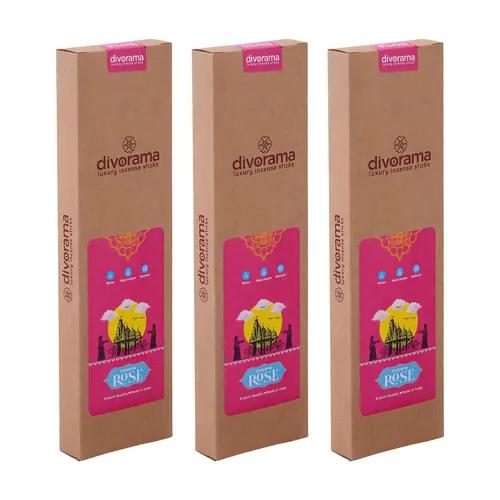 DivoRama Luxury Rose Incense Sticks Agarbatti - 100% Indian Natural Aroma - Long Lasting  Gulab Agarbatti for Puja, Meditation, Happy Vibes