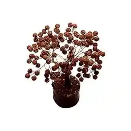 Pujahome 54 Beads Rudraksha Tree for Home Office Living 5 Mukhi Rudraksha Tree for Vastu Fengshui and Good Luck Table Top Decor Items (54 Beads)