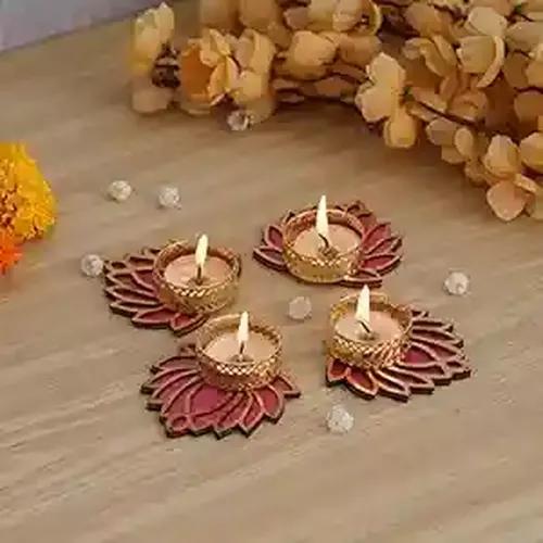 WEBELKART  Set of 4 Lotus Shape Tealight Candle Holder for Home and Office Decor | tealight Candle Holder for Diwali and Christmas Decorations | Diwali Candles for Decorations| (Pack of 4, 3 Inches)