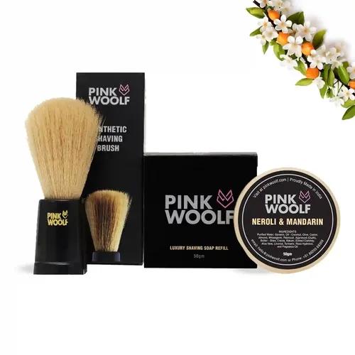 PINK WOOLF Soft Bristles Shaving Brush And Shaving Soap REFILL Shaving Kit for Men, Enjoy Thick, Creamy And Energizing Lather