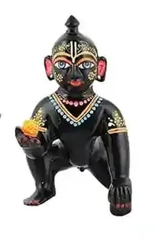 Pujahome Brass Laddu Gopal Murti for Home Mandir Krishna Bal Gopal Baby Size Black Idol (Size 1, 7 cm)