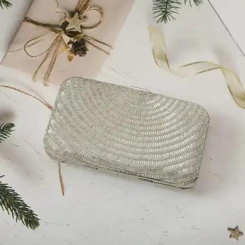 Embroidery Party Golden Clutch For Women - Silver