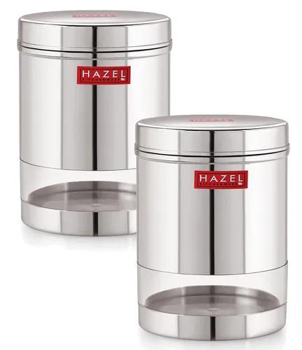 HAZEL Stainless Steel Transparent Wide Mouth See Through Container, Silver, 950 Ml