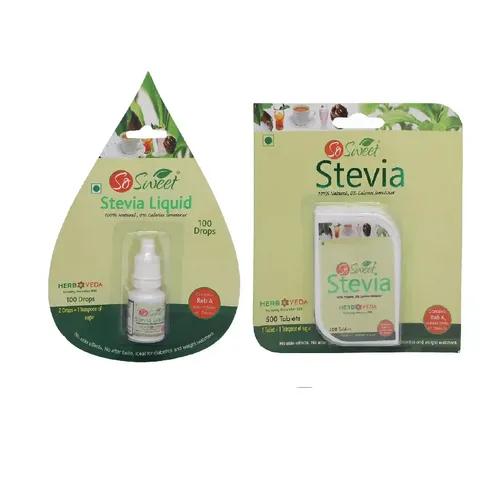 So Sweet Stevia Tablets Sugar Free 500 & Stevia Liquid 100 Drops Natural Zero Calorie Sweetener