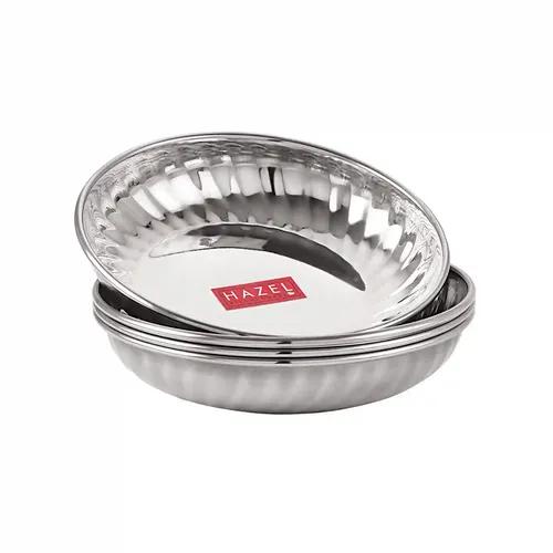 HAZEL Stainless Steel Serving Sweet Dish Dessert Plate, 200 ML Each, Silver