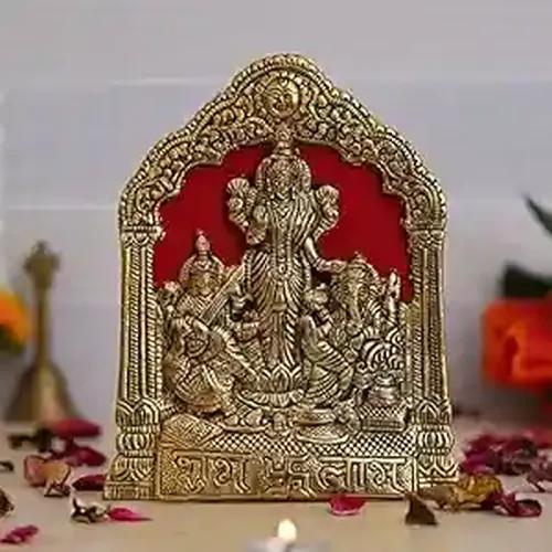 WEBELKART Premium Metal Laxmi Ganesha Saraswati Idol Statue Murti for Home and Pooja Decor| Lakhsmi Ganesha Idol Diwali Decorations and Pooja Room| Diwali Gifting Items | Diwali puja (8 Inches, Gold