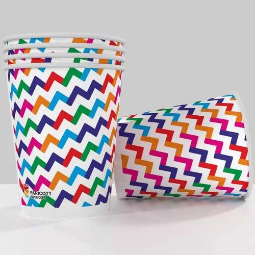 PARICOTT 200ml Zig-Zag Printed Disposable Party Paper Cups for Hot & Cold Beverages 7Oz