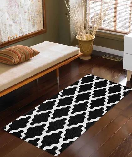 THE HOME TALK Printed Handmade Cotton Carpet | Tufted & Printed Mats | Area Rugs for Bedroom, Center Table, Living Room, Drawing Room, Hall | Machine Washable | 50X100 CM | Black