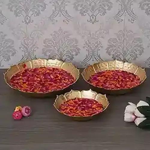 WEBELKART Premium Set of 3 Lotus Urli Bowl for Home Handcrafted Bowl for Floating Flowers for Home,Office and Table Decor| Diwali Decorations Items for Home