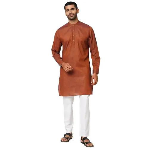 Indivisual Men's Two tone Yarn Dyed Autumn Brown Kurta