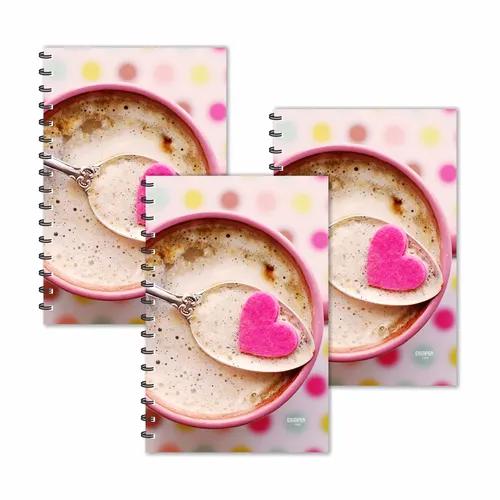 Pink Heart On Coffee Spoon Ruled Diaries - Pack Of 3