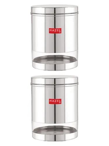 HAZEL Stainless Steel Containers Set For Kitchen Storage Transparent See Through Glossy Finish Storage Jars Dabba, 2200 ML Each, Silver