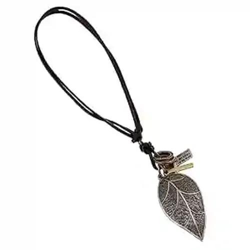 Leather Necklace with Leaf Design Pendant