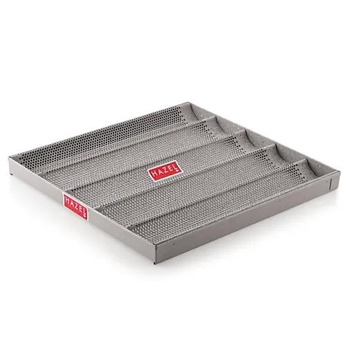 HAZEL Long French Bread Tray Heavy Gauge (16"x15") Aluminized Steel Non Stick Loaf Subway Mould Baguette Mold for Microwave Oven OTG Baking Pan, Grey