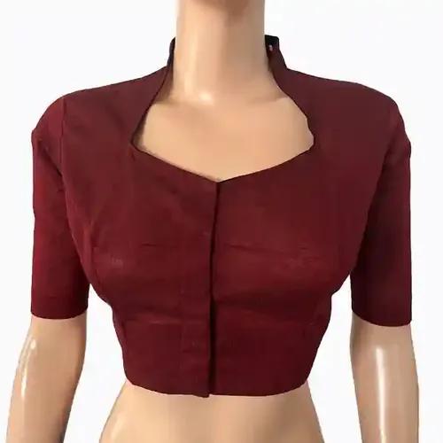 South Cotton High neck Blouse - Maroon