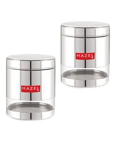 HAZEL Stainless Steel Containers Set For Kitchen Storage Transparent See Through Glossy Finish Storage Jars Dabba, 1000 ML Each, Silver