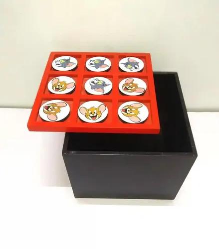 Tom & Jerry Tic Tac Toe Game Box with Storage, Red and Brown