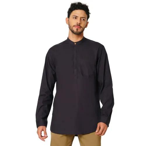 Indivisual Men's Premium Cotton Solid Dark Grey Shirt Kurta