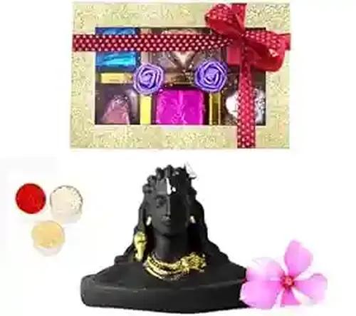 Bhai dooj gift hamper for brother/bhai dooj chocolate gift/bhai dooj gift set for brother/bhaiya dooj roli chawal-handcrafted chocolates+shopwpiece figurine+roli chawal chandan