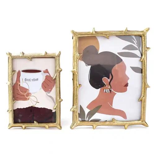 Behoma Golden Elegant Metal Twig Designer Photo Frame - Perfect for Home Decor, Table Decor, Gifting Purpose (4x6 Inches) (Small) & (6x8 Inches) (Large) Set of 2