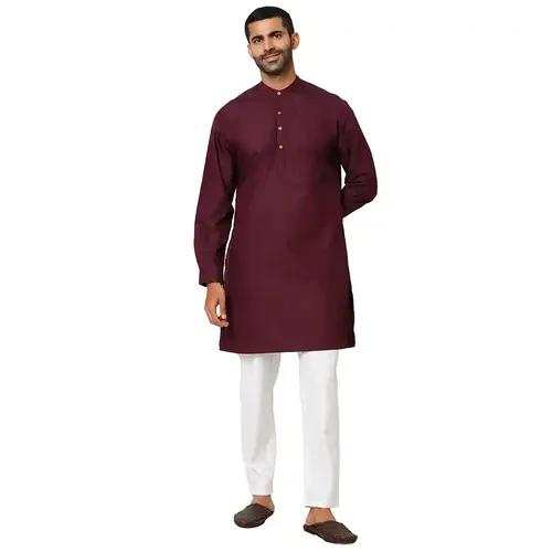 Indivisual Men's Solid Garnet Red Kurta