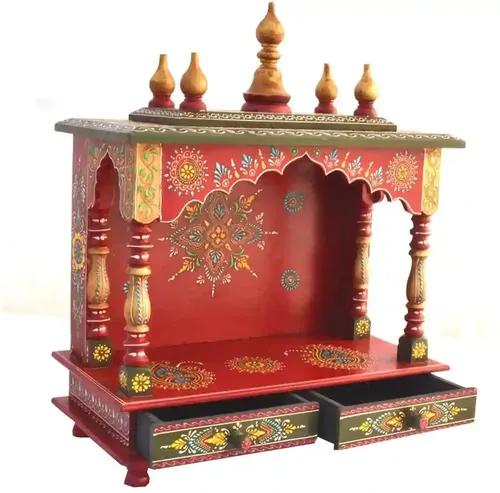 Rajasthan Art And Craft Wooden Temple (Red), 18 Inch, 21 Inch