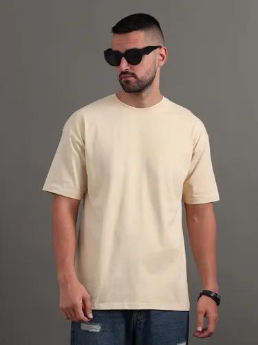 Cream Solid Oversized T-Shirt