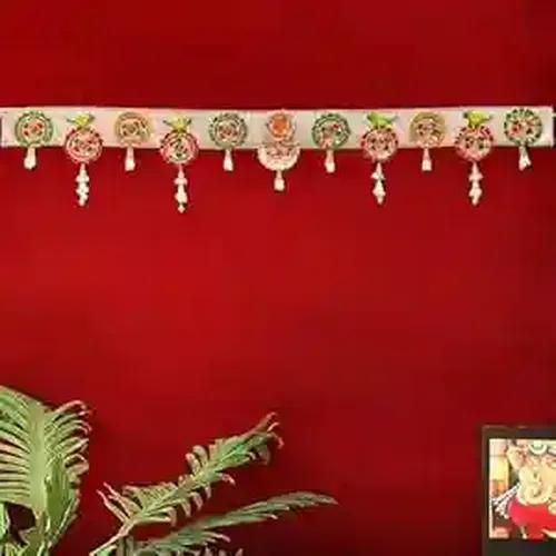 WEBELKART Premium Gota Flower with Ganesha Wall Hanging Handmade Door Hanging/Bandarwal/Toran for Door, Traditional Bandarwal for Door, (41" inches Length) Multicolour Diwali Decor Item