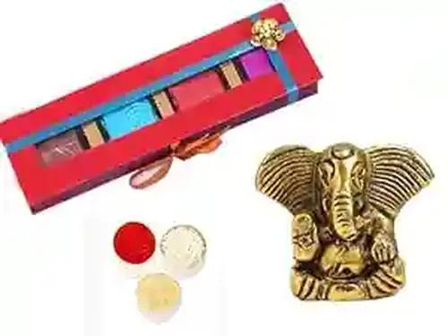 Bhai dooj gift set for brother/bhai dooj gift set/bhai dooj gift for brother/bhai dooj gift hamper for brother/bhaiya dooj gift-chocolate box for brother+Showpiece figurine+roli chawal chandan