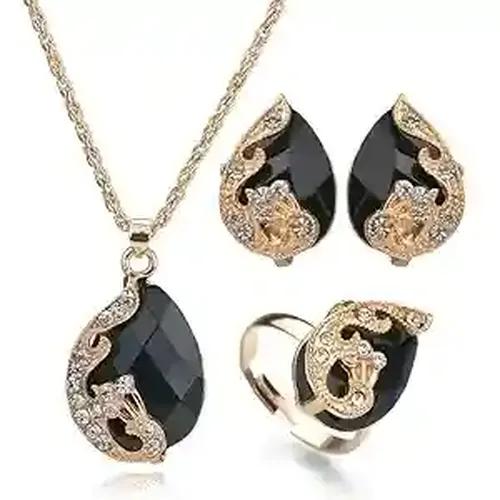 Black Drop Shape Pendant Earring Set