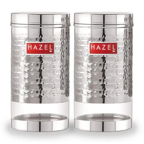 HAZEL Stainless Steel Containers Set For Kitchen Storage Hammered Finish Transparent See Through Glossy Storage Jars Dabba